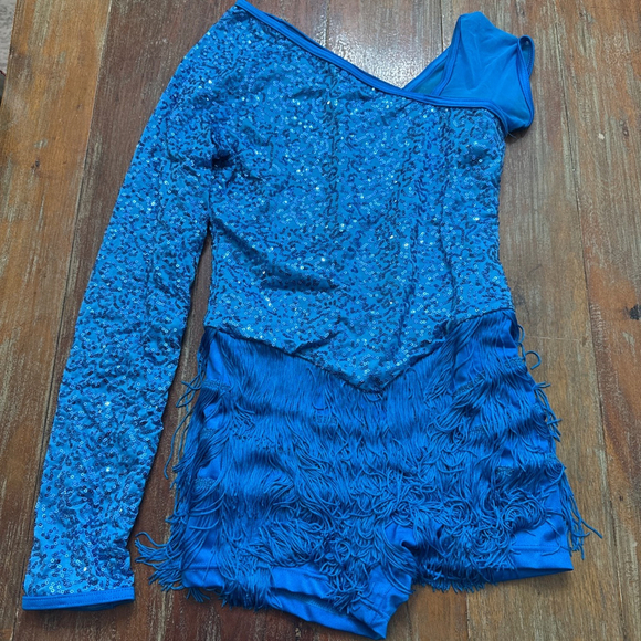 Weissman Other - Weissman Girls Blue Sequin Fringe Dance Costume Adult Small